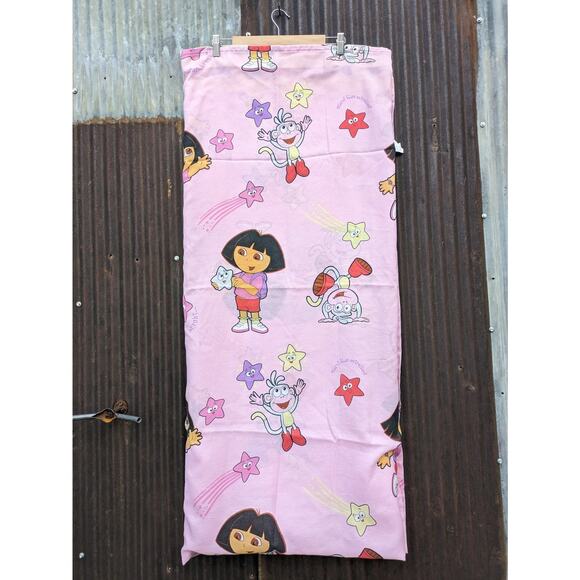 Vintage Dora The Explorer Flat Sheet Pillowcase Nick Jr 2003 Bedding Pink Boots - Picture 1 of 2
